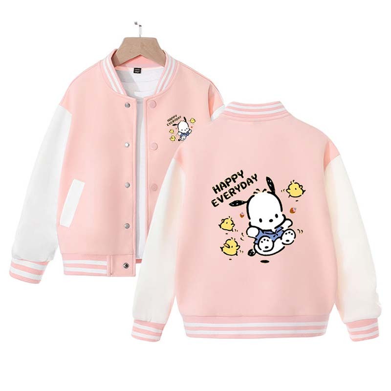 Sanrios Kawaii Anime Pochacco Cute Cartoon Spring and Autumn New Baseball Uniform Kids Tops Casual Coat Jacket Birthday Gift