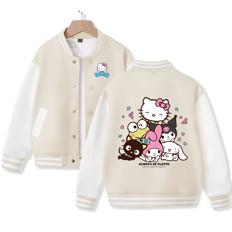 Sanrio Kawaii Anime Kuromi Cute Cartoon Woman Jacket Spring Autumn New Loose Sports Children Baseball Uniform Birthday Gift
