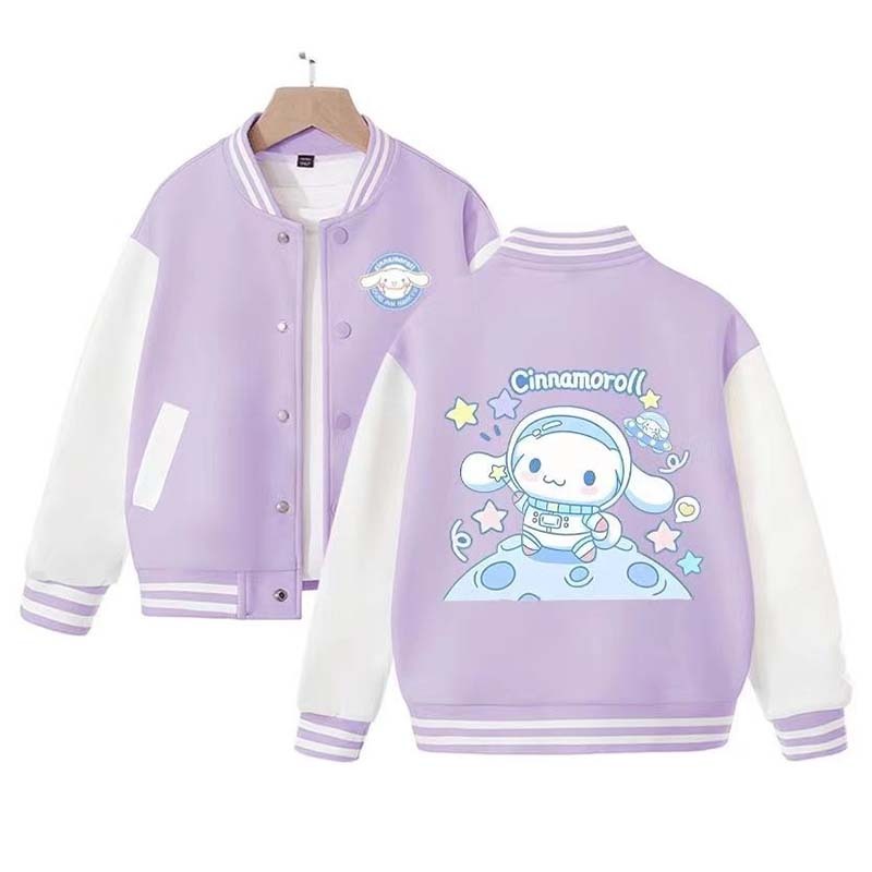 Sanrio Kawaii Cinnamoroll Girls Jacket Cute Cartoon Spring Autumn Clothes Foreign Style Children's Baseball Uniform Coat Gift