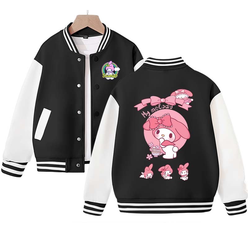 202 Sanrios Anime My Melody Kuromi Cartoon Cute Spring Autumn Children Coat Baseball Uniform Boys Girls Clothing Long Sleeve Jacket