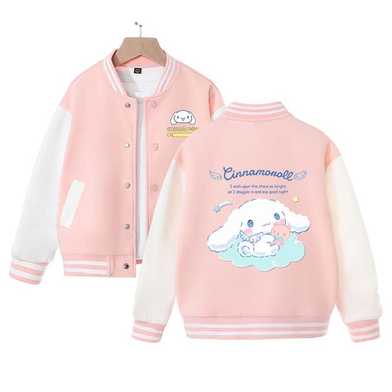 Sanrioed Add Plush Cinnamoroll Jacket Kids Winter Clothes Kuromi Melody Warm Overcoat Child Sports Baseball Uniform Anime Gifts