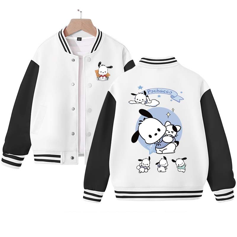 Anime Sanrioed Pochacco Children's Baseball Jacket Kawaii Warm Long-Sleeved Jacket Winter New Children's Casual Sports Uniform