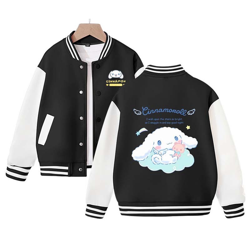 Sanrioed Add Plush Cinnamoroll Jacket Kids Winter Clothes Kuromi Melody Warm Overcoat Child Sports Baseball Uniform Anime Gifts