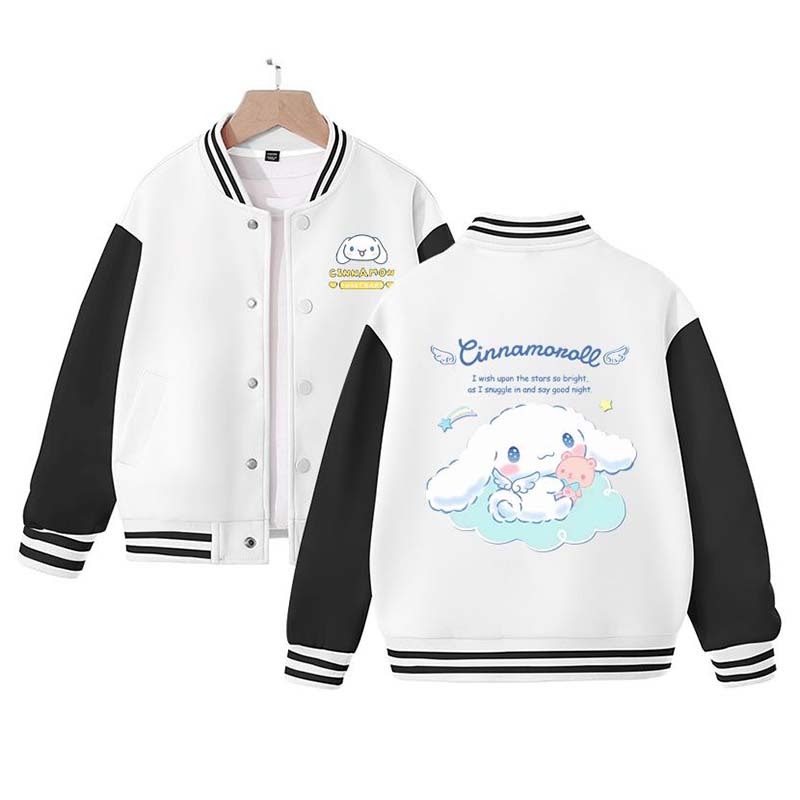 Sanrioed Add Plush Cinnamoroll Jacket Kids Winter Clothes Kuromi Melody Warm Overcoat Child Sports Baseball Uniform Anime Gifts