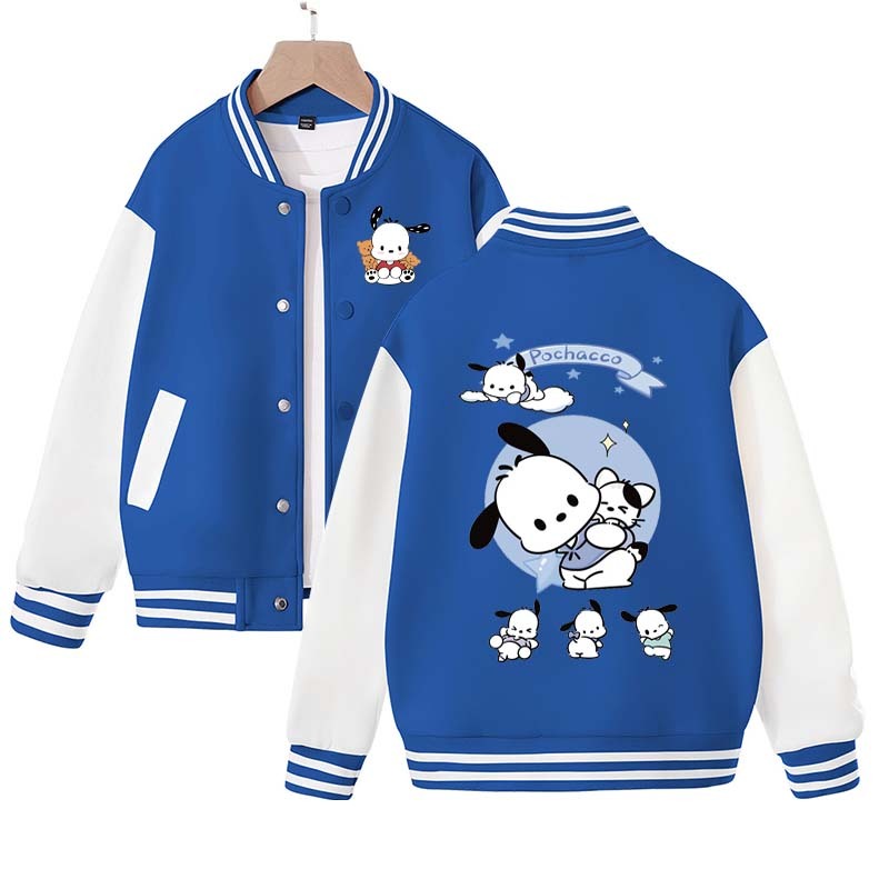 Anime Sanrioed Pochacco Children's Baseball Jacket Kawaii Warm Long-Sleeved Jacket Winter New Children's Casual Sports Uniform