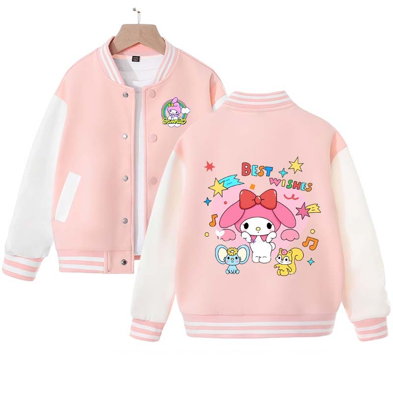Sanrios Kawaii Anime My Melody Cute Cartoon Jacket Spring Autumn New Children's Loose Sports Baseball Uniform Birthday Gift