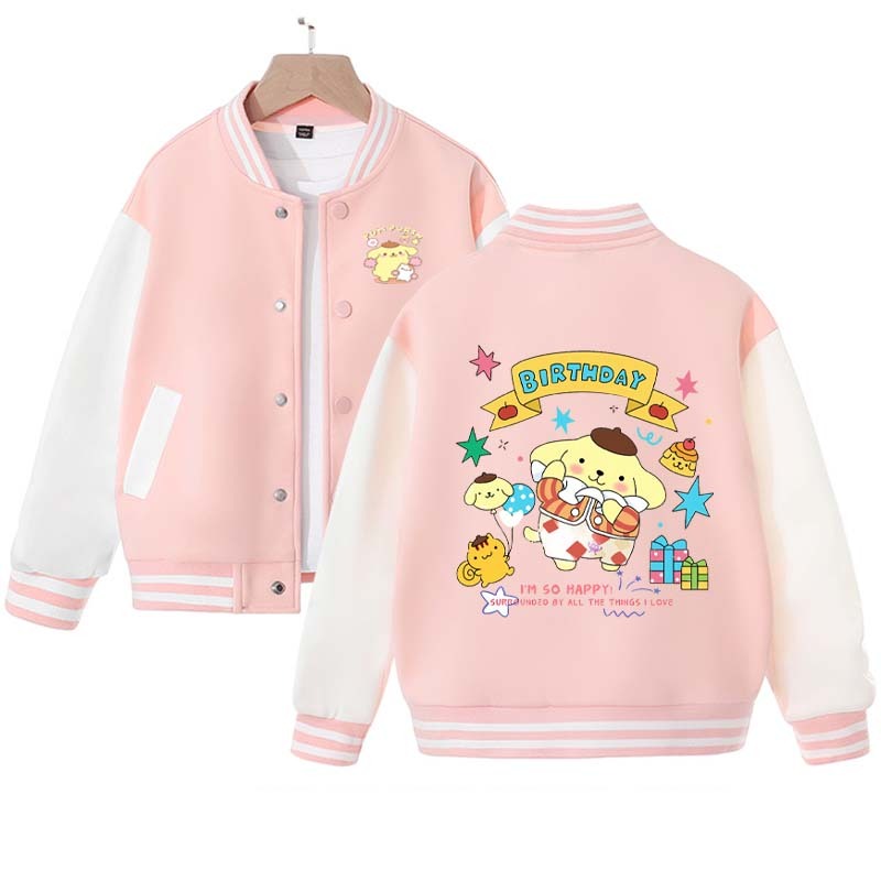 2023 Kawaii Sanrio Pompompurink Cartoon Kids Coat Japan Anime Spring and Autumn New Casual Sports Baseball Uniform Girl Gift