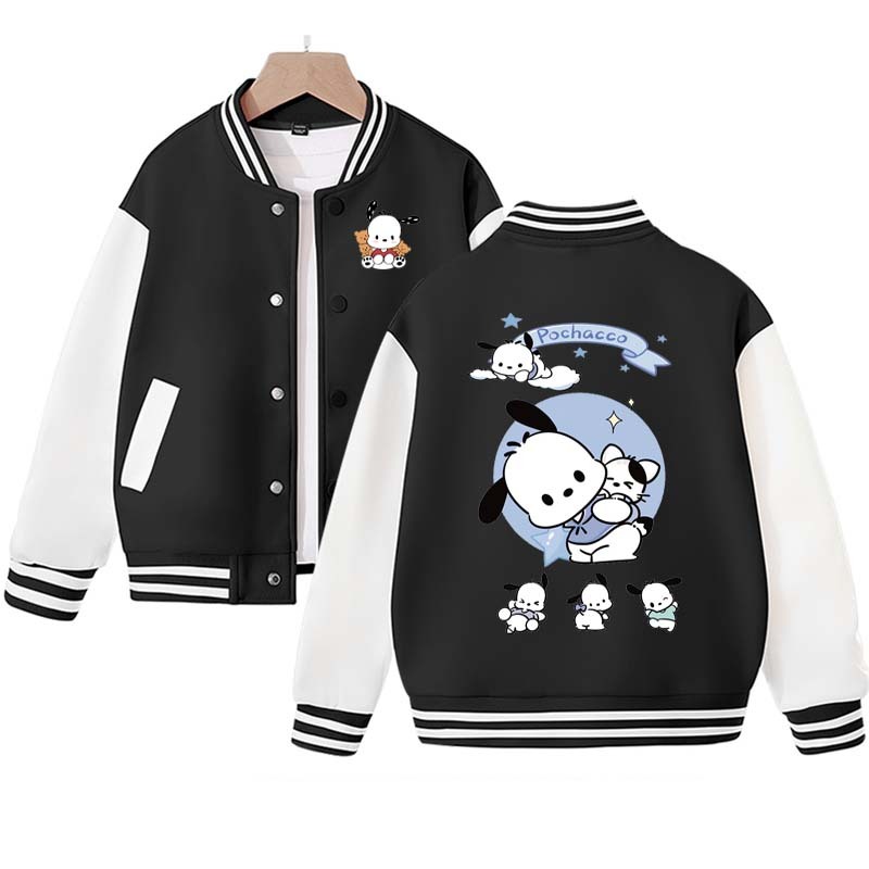Anime Sanrioed Pochacco Children's Baseball Jacket Kawaii Warm Long-Sleeved Jacket Winter New Children's Casual Sports Uniform