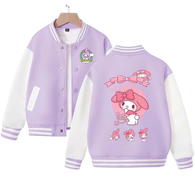 202 Sanrios Anime My Melody Kuromi Cartoon Cute Spring Autumn Children Coat Baseball Uniform Boys Girls Clothing Long Sleeve Jacket