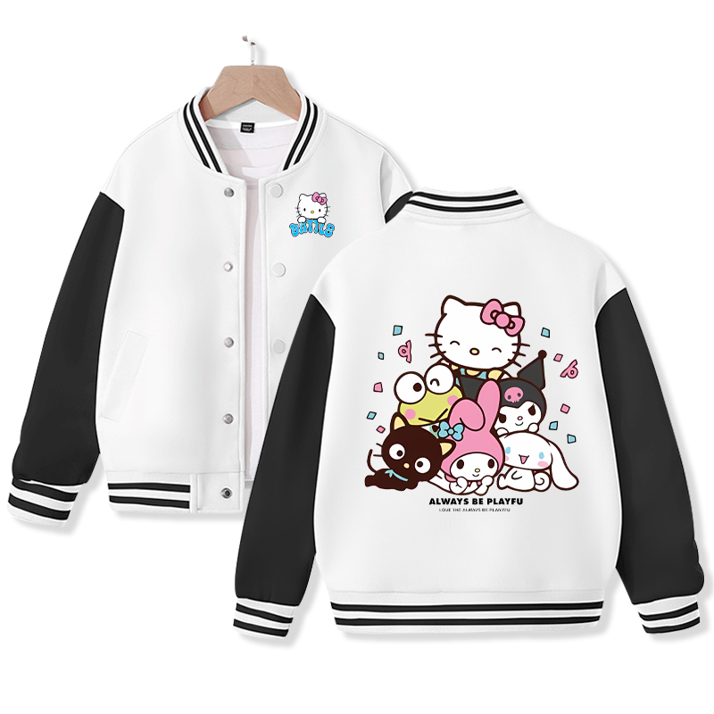 Sanrio Kawaii Anime Kuromi Cute Cartoon Woman Jacket Spring Autumn New Loose Sports Children Baseball Uniform Birthday Gift
