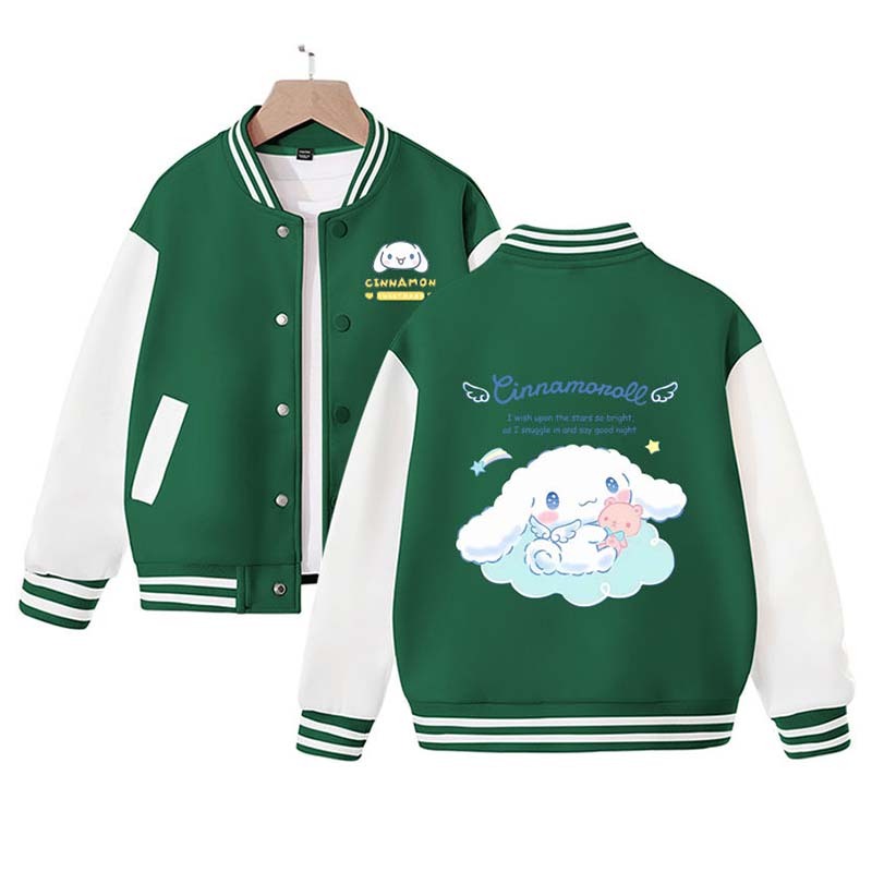 Sanrioed Add Plush Cinnamoroll Jacket Kids Winter Clothes Kuromi Melody Warm Overcoat Child Sports Baseball Uniform Anime Gifts