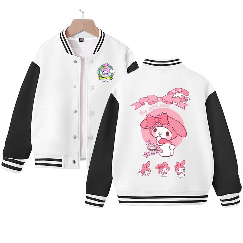 202 Sanrios Anime My Melody Kuromi Cartoon Cute Spring Autumn Children Coat Baseball Uniform Boys Girls Clothing Long Sleeve Jacket