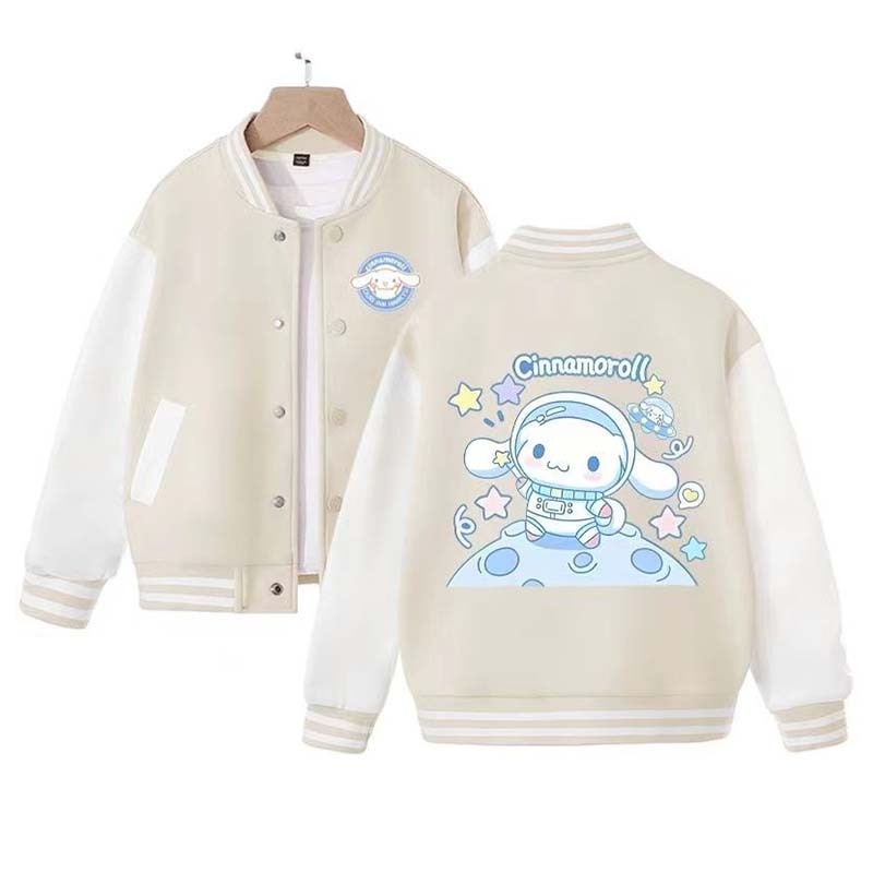 Sanrio Kawaii Cinnamoroll Girls Jacket Cute Cartoon Spring Autumn Clothes Foreign Style Children's Baseball Uniform Coat Gift