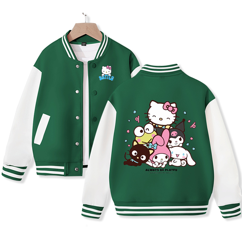 Sanrio Kawaii Anime Kuromi Cute Cartoon Woman Jacket Spring Autumn New Loose Sports Children Baseball Uniform Birthday Gift