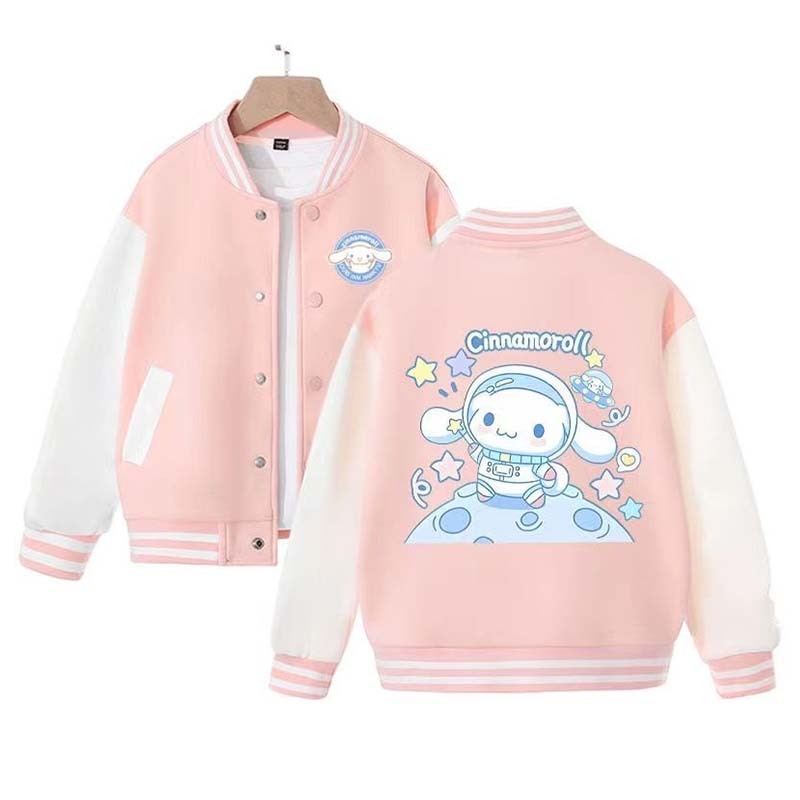 Sanrio Kawaii Cinnamoroll Girls Jacket Cute Cartoon Spring Autumn Clothes Foreign Style Children's Baseball Uniform Coat Gift