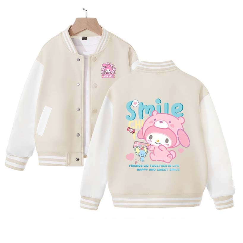 2023  Sanrios Anime My Melody Kuromi Cartoon Cute Spring Autumn Children Coat Baseball Uniform Boys Girls Clothing Long Sleeve Jacket