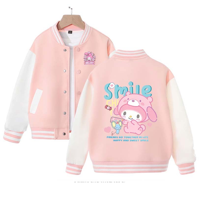 2023  Sanrios Anime My Melody Kuromi Cartoon Cute Spring Autumn Children Coat Baseball Uniform Boys Girls Clothing Long Sleeve Jacket