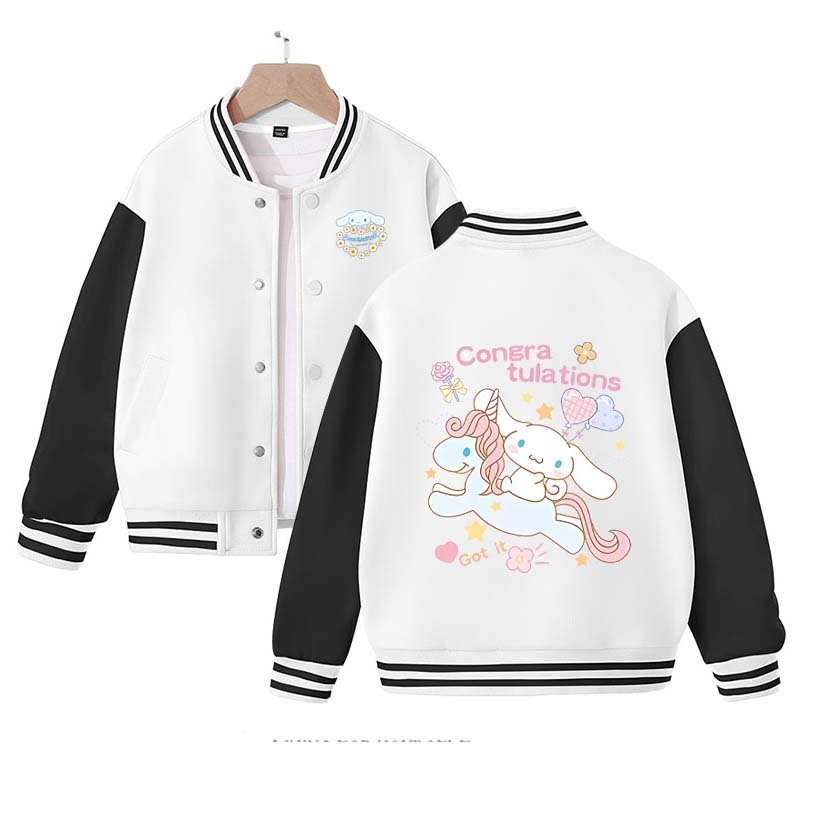 New Sanrio Cinnamoroll Jacket Pochacco Hello Kitty Overcoat Anime Woman Jacket Autumn Kids Loose Sports Baseball Uniform Clothes