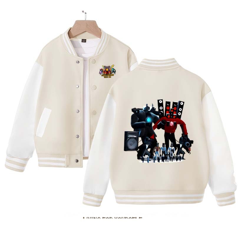 New Cool Skibidi Toilet Titan ClockMan Print Baseball Uniform Autumn Winter Velvet Children's Loose Sports Jacket Birthday Gift