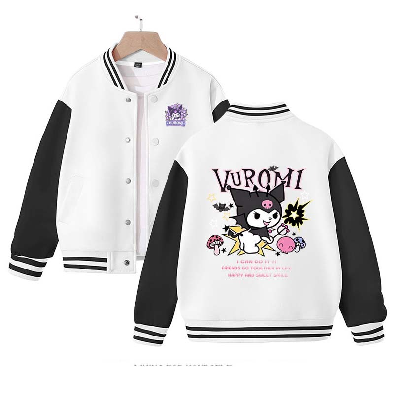 Sanrio My Melody Kuromi Baseball Jacket Cartoon Student Streetwear Spring Autumn Kid Boy Girl Coats Clothes Casual Fashion Loose