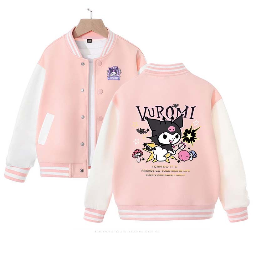 Sanrio My Melody Kuromi Baseball Jacket Cartoon Student Streetwear Spring Autumn Kid Boy Girl Coats Clothes Casual Fashion Loose