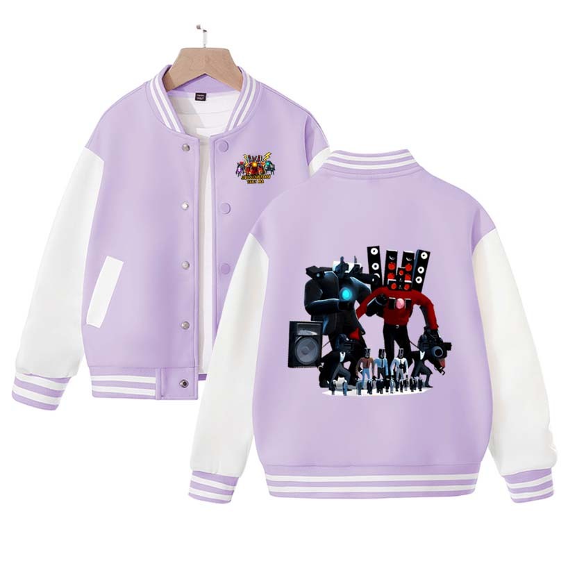 New Cool Skibidi Toilet Titan ClockMan Print Baseball Uniform Autumn Winter Velvet Children's Loose Sports Jacket Birthday Gift