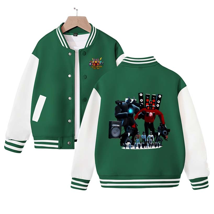 New Cool Skibidi Toilet Titan ClockMan Print Baseball Uniform Autumn Winter Velvet Children's Loose Sports Jacket Birthday Gift