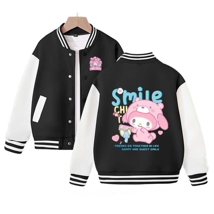 2023  Sanrios Anime My Melody Kuromi Cartoon Cute Spring Autumn Children Coat Baseball Uniform Boys Girls Clothing Long Sleeve Jacket