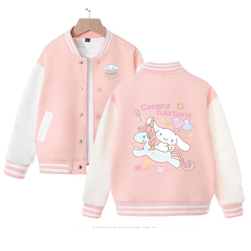 New Sanrio Cinnamoroll Jacket Pochacco Hello Kitty Overcoat Anime Woman Jacket Autumn Kids Loose Sports Baseball Uniform Clothes