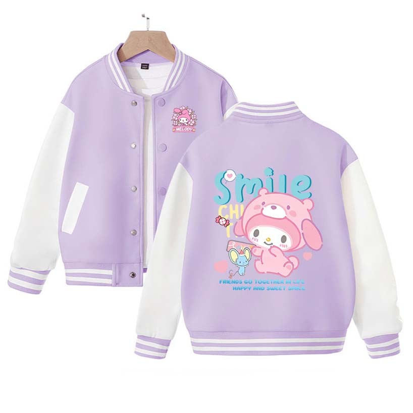 2023  Sanrios Anime My Melody Kuromi Cartoon Cute Spring Autumn Children Coat Baseball Uniform Boys Girls Clothing Long Sleeve Jacket