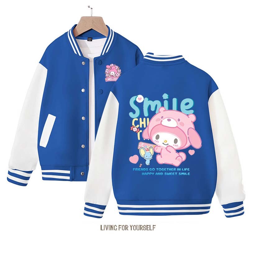 2023  Sanrios Anime My Melody Kuromi Cartoon Cute Spring Autumn Children Coat Baseball Uniform Boys Girls Clothing Long Sleeve Jacket