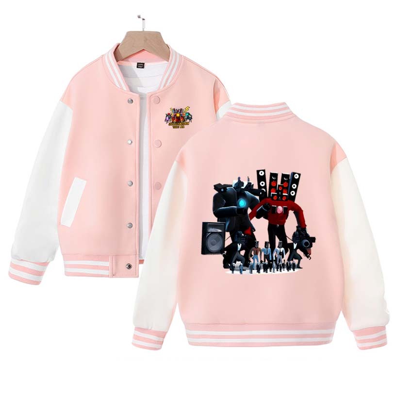 New Cool Skibidi Toilet Titan ClockMan Print Baseball Uniform Autumn Winter Velvet Children's Loose Sports Jacket Birthday Gift
