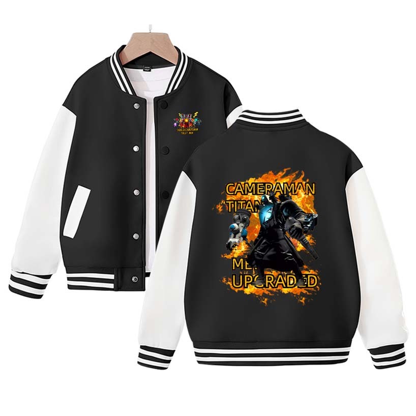 Skibidi Toilet Titan Monitor Clothes Children's Baseball Jacket TV Man Cartoon Print Long Sleeve Children's Clothing Top Jacket