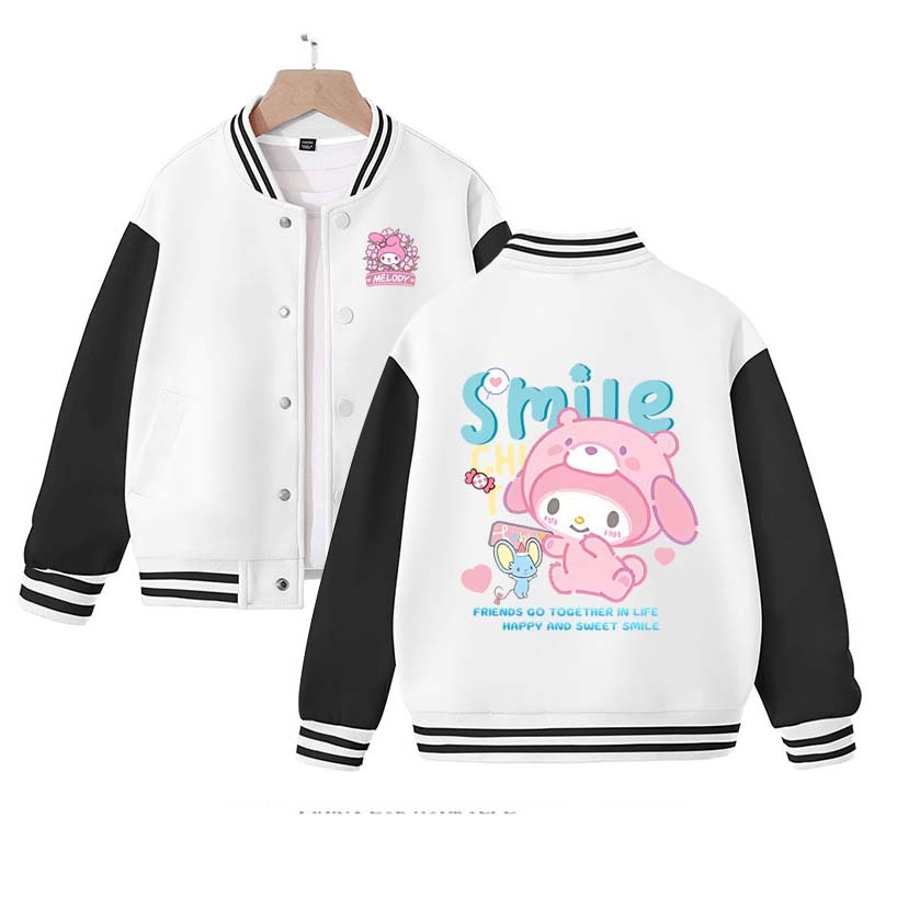2023  Sanrios Anime My Melody Kuromi Cartoon Cute Spring Autumn Children Coat Baseball Uniform Boys Girls Clothing Long Sleeve Jacket