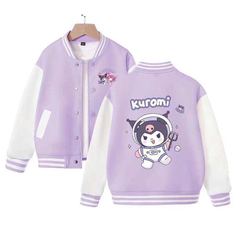Sanrios Kawaii Anime Kuromi My Melody Baseball Jersey Cute Cartoon Spring Autumn Kids Tops Casual Outer Jacket Birthday Gift