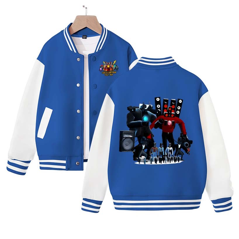 New Cool Skibidi Toilet Titan ClockMan Print Baseball Uniform Autumn Winter Velvet Children's Loose Sports Jacket Birthday Gift