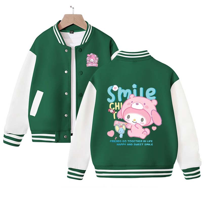 2023  Sanrios Anime My Melody Kuromi Cartoon Cute Spring Autumn Children Coat Baseball Uniform Boys Girls Clothing Long Sleeve Jacket