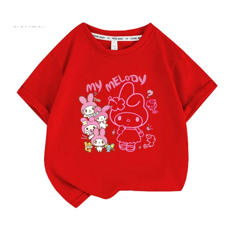 Anime cartoon My Melody Cinnamoroll Kuromi Purin Dog Children Cotton T-shirt Cute Cartoon Summer Loose Multi Color Short Sleeve