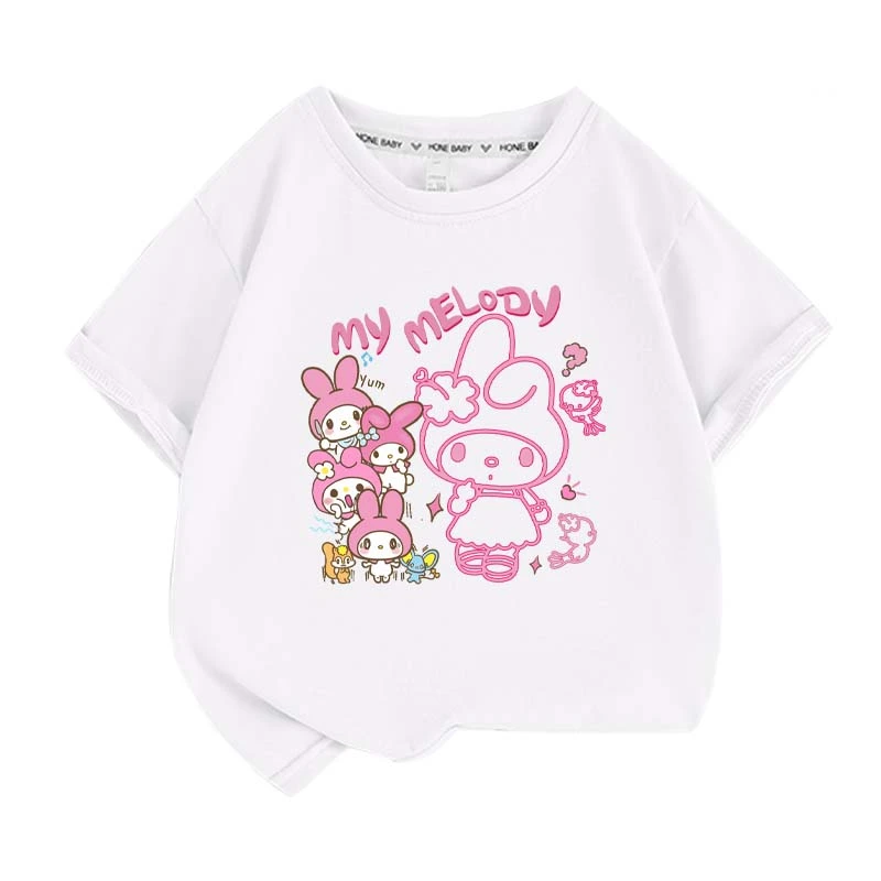 Anime cartoon My Melody Cinnamoroll Kuromi Purin Dog Children Cotton T-shirt Cute Cartoon Summer Loose Multi Color Short Sleeve