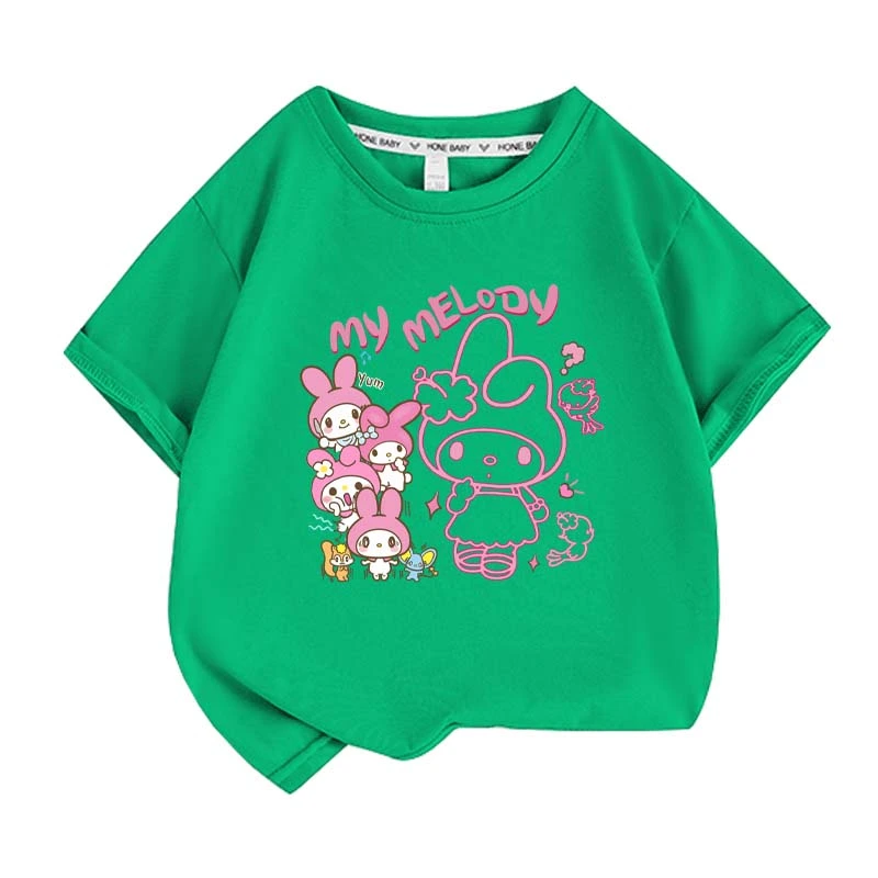 Anime cartoon My Melody Cinnamoroll Kuromi Purin Dog Children Cotton T-shirt Cute Cartoon Summer Loose Multi Color Short Sleeve