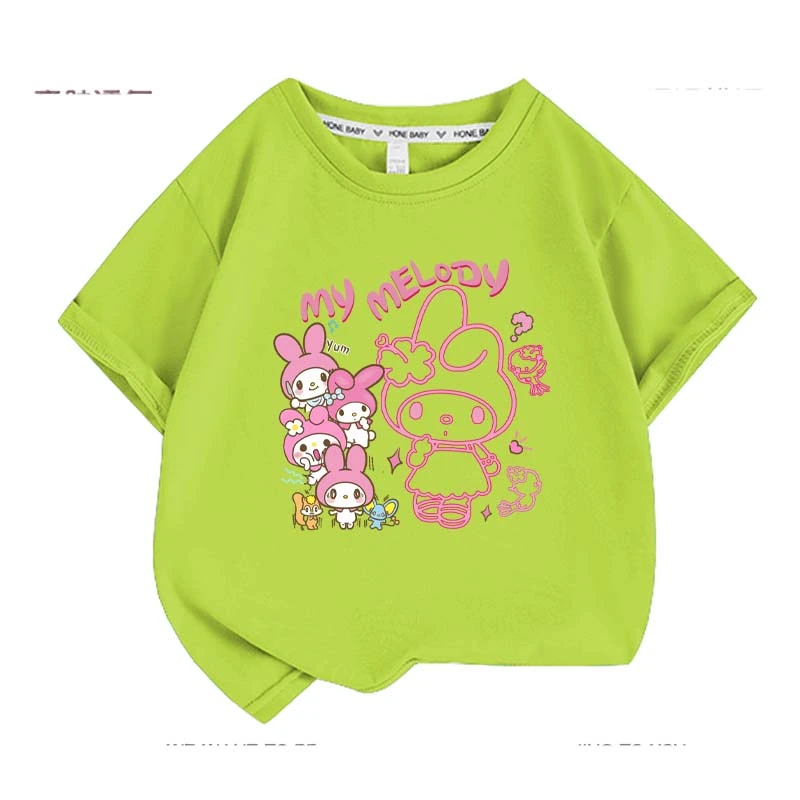 Anime cartoon My Melody Cinnamoroll Kuromi Purin Dog Children Cotton T-shirt Cute Cartoon Summer Loose Multi Color Short Sleeve