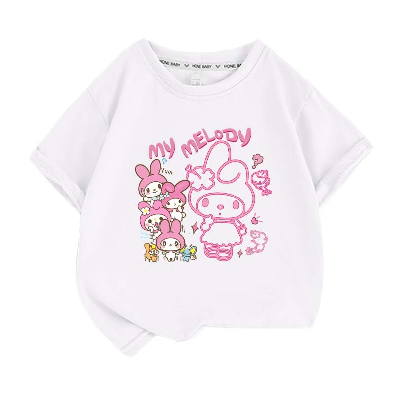 Anime cartoon My Melody Cinnamoroll Kuromi Purin Dog Children Cotton T-shirt Cute Cartoon Summer Loose Multi Color Short Sleeve