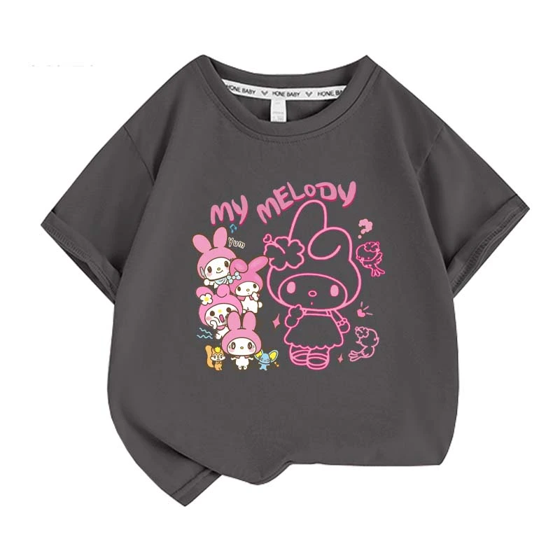 Anime cartoon My Melody Cinnamoroll Kuromi Purin Dog Children Cotton T-shirt Cute Cartoon Summer Loose Multi Color Short Sleeve