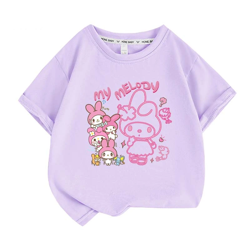 Anime cartoon My Melody Cinnamoroll Kuromi Purin Dog Children Cotton T-shirt Cute Cartoon Summer Loose Multi Color Short Sleeve