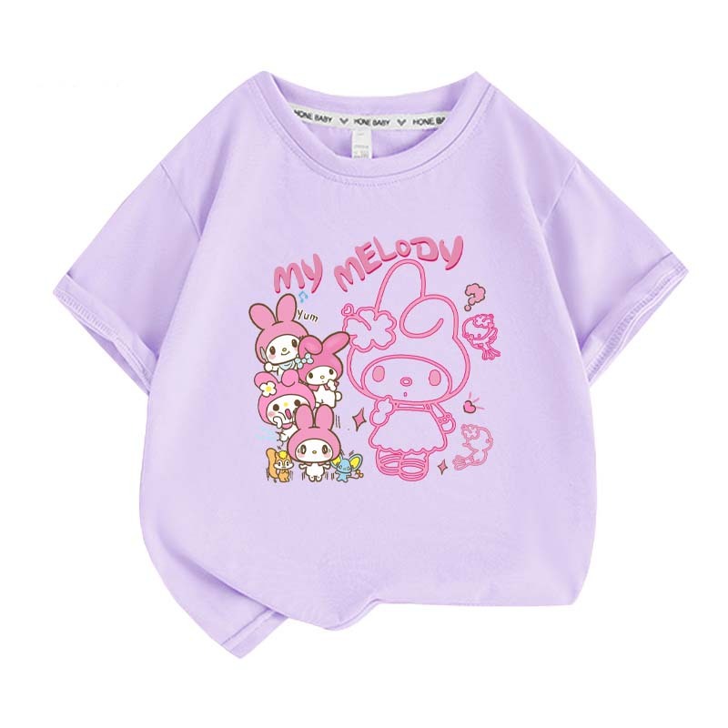 Anime cartoon My Melody Cinnamoroll Kuromi Purin Dog Children Cotton T-shirt Cute Cartoon Summer Loose Multi Color Short Sleeve