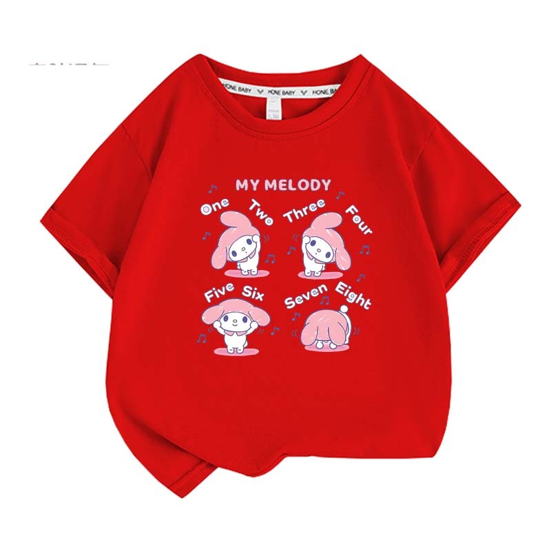 Sanrios Kawaii Anime My Melody Cute Cartoon Short Sleeve Girls T-Shirt New Summer Cotton Kids Loose Top Birthday Gift