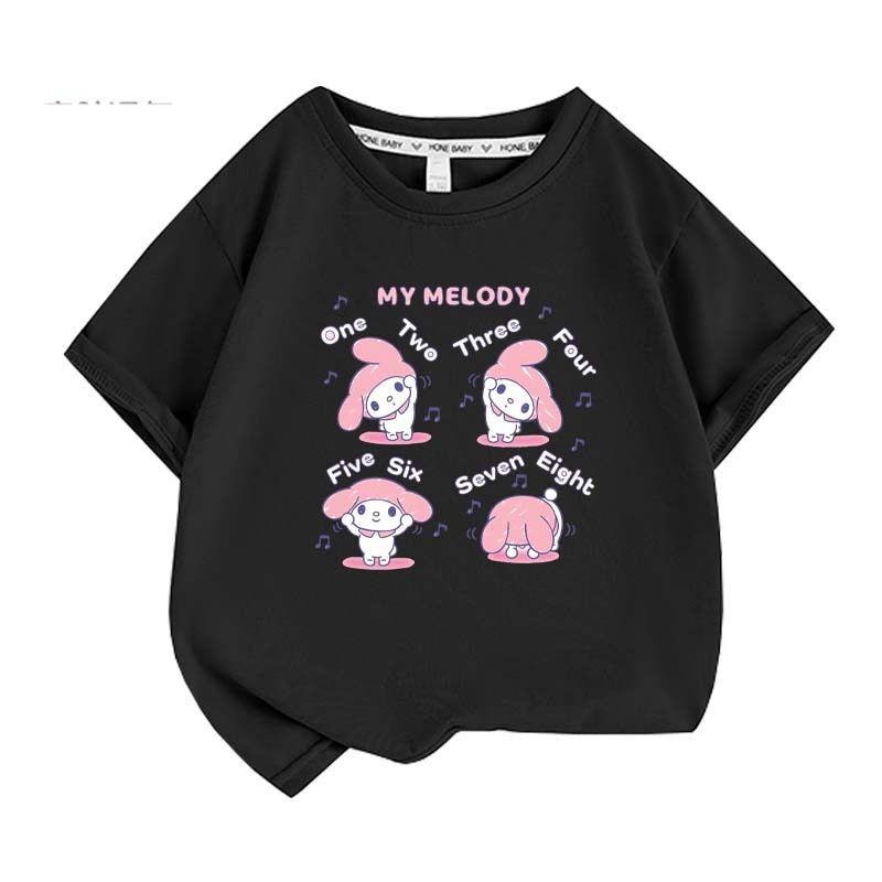 Sanrios Kawaii Anime My Melody Cute Cartoon Short Sleeve Girls T-Shirt New Summer Cotton Kids Loose Top Birthday Gift
