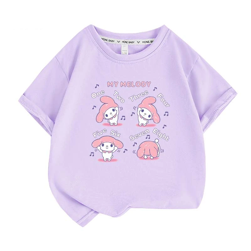 Sanrios Kawaii Anime My Melody Cute Cartoon Short Sleeve Girls T-Shirt New Summer Cotton Kids Loose Top Birthday Gift