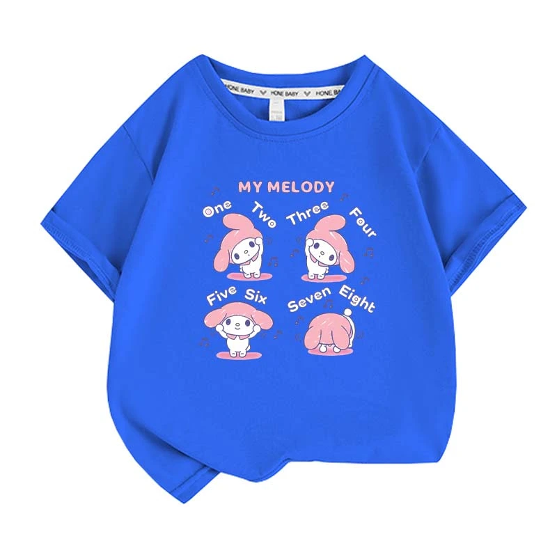 Sanrios Kawaii Anime My Melody Cute Cartoon Short Sleeve Girls T-Shirt New Summer Cotton Kids Loose Top Birthday Gift