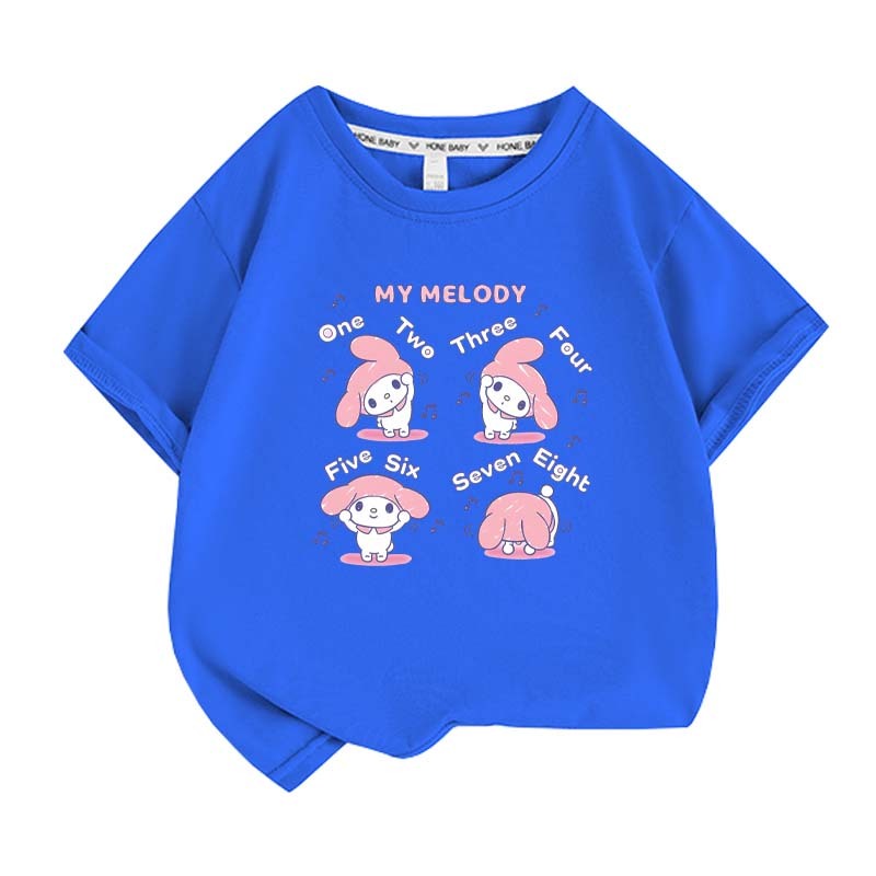 Sanrios Kawaii Anime My Melody Cute Cartoon Short Sleeve Girls T-Shirt New Summer Cotton Kids Loose Top Birthday Gift